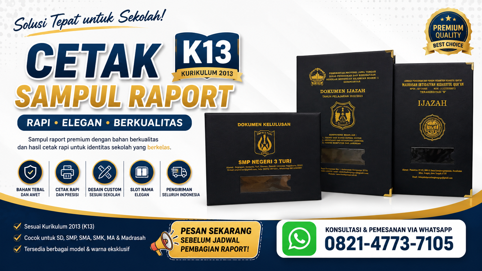 0821-4773-7105 Cetak Sampul Raport K13